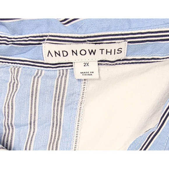 And Now This Cropped Blue Stripe & White‎ Colorblock L/S Shirt Women's Size 2XL - Picture 4 of 5